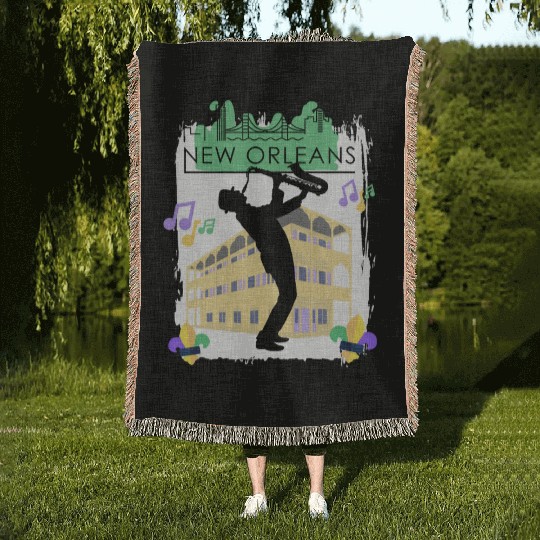Mardi Gras New Orleans Louisiana City Jazz Music Woven Blankets
