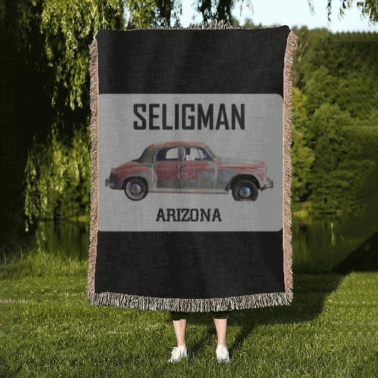 Old car city of Seligman in Arizonna, US Route 66 Woven Blankets