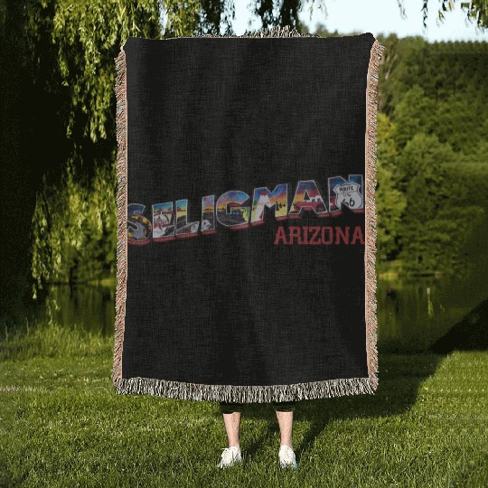 City of Seligman in Arizonna, US Route 66 Woven Blankets