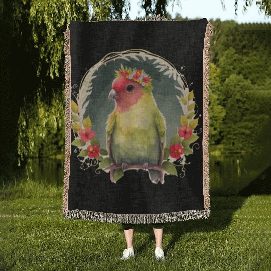 Green Peach Faced Lovebird Parrot Flower Crown Pet Woven Blankets