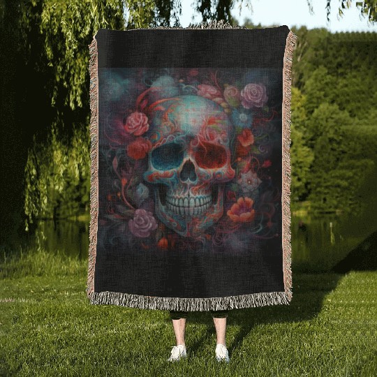 Pastel Flowery Skull Woven Blankets