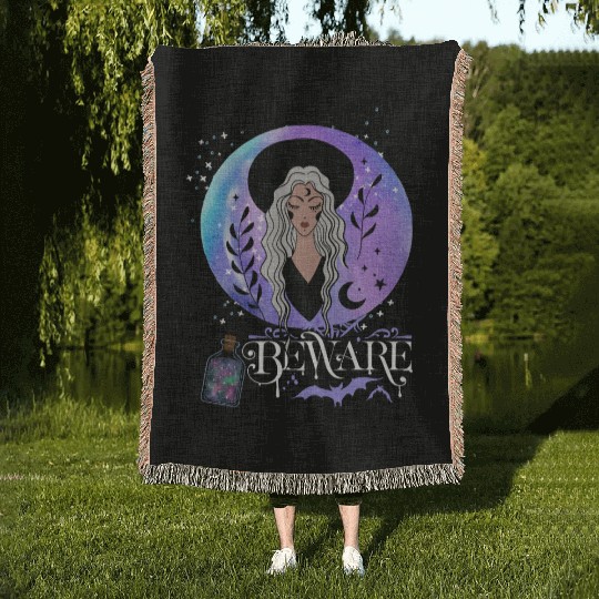 Magic Witch Tarot cards Beware potion witchy hat Woven Blankets