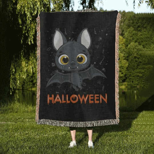 Trick or treat Funny cute bat Halloween cute bat Woven Blankets