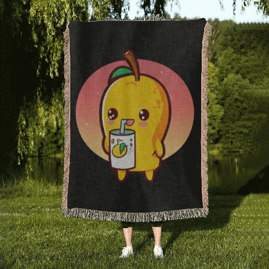 Refreshing mango enjoying mango juice Woven Blankets