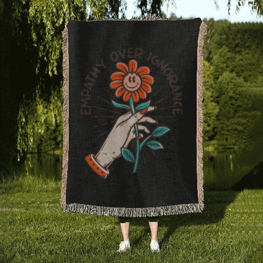 Empathy Over Ignorance Flower Woven Blankets