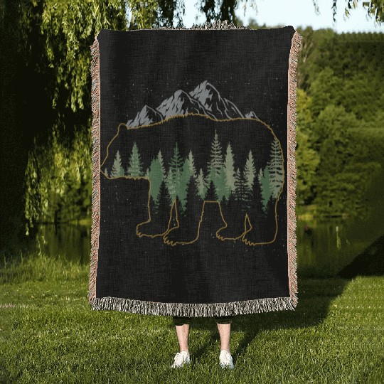 Grizzly Mountain Wildlife Bear Woven Blankets