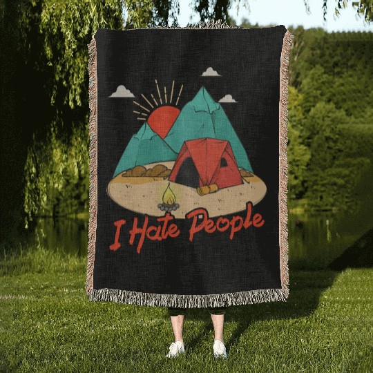 I Hate People I Love Camping Funny Woven Blankets