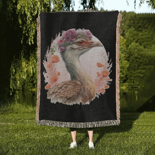Cute Bustard Bird Watching Flower Crown Floral Bir Woven Blankets