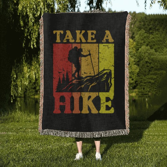 Take a Hike Wanderlust Hiker Hiking Mountains Woven Blankets