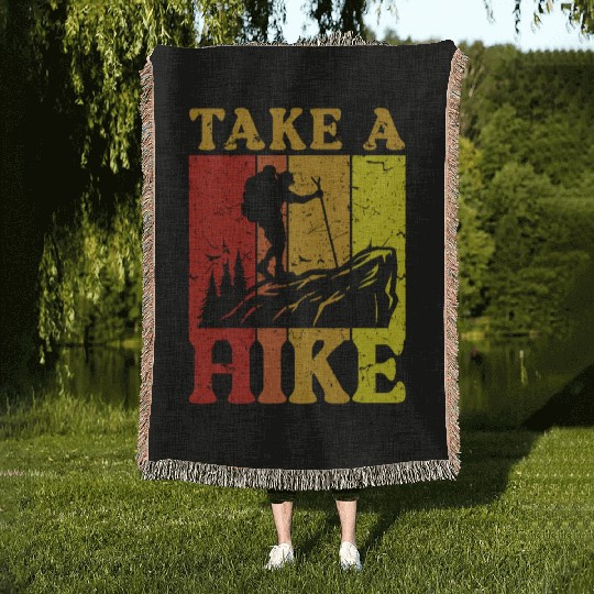 Take a Hike Wanderlust Hiker Hiking Mountains Woven Blankets