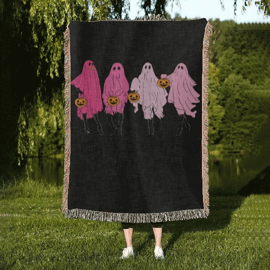 Breast Cancer On Wednesday We Wear Pink Halloween Woven Blankets