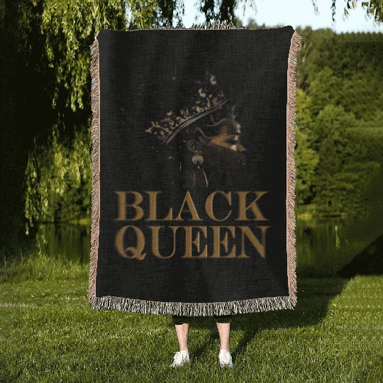 Womens Black Queen Woven Blankets