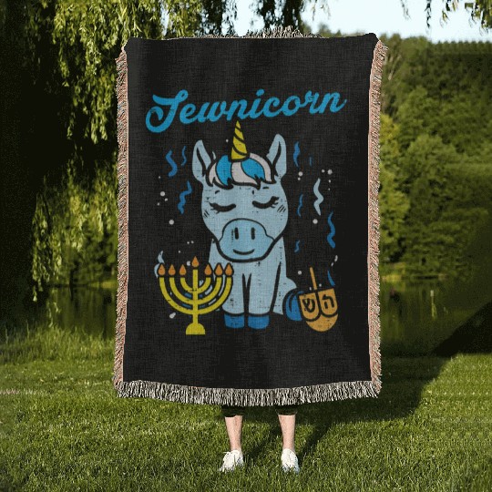 Jewnicorn Jew Unicorn Cute Hanukkah Pajamas Woven Blankets