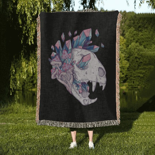 Crystal Cat Skull Woven Blankets