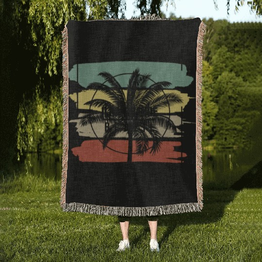 Ilha Grande Brazil Palm Tree Retro Artistic Woven Blankets