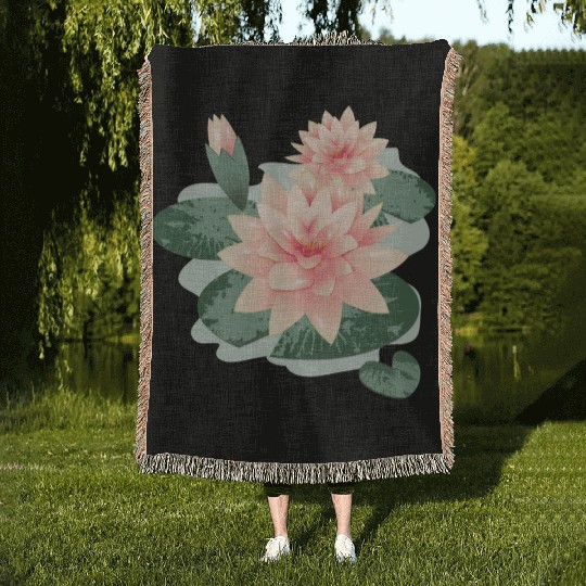Water lily flower with bud in water lily pond Woven Blankets