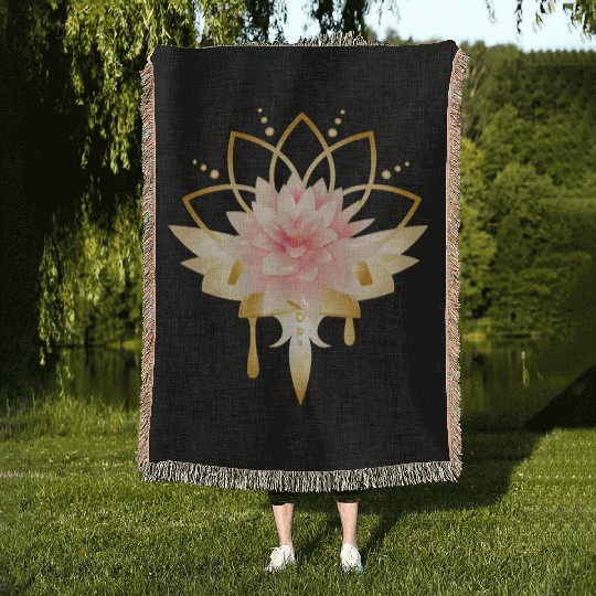 Lotus with gold petals icon Woven Blankets