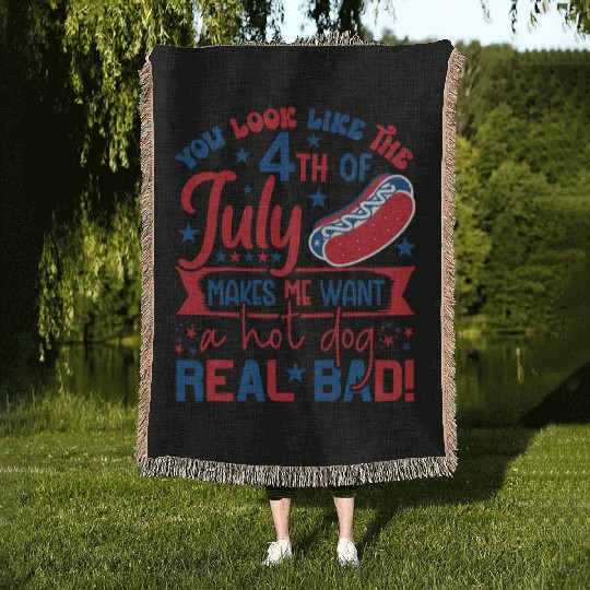 look like the 4th of july makes me want a hot dog Woven Blankets