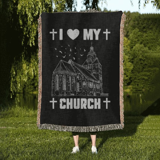 I Love My Church Funny Religious Guy Girl Church Woven Blankets