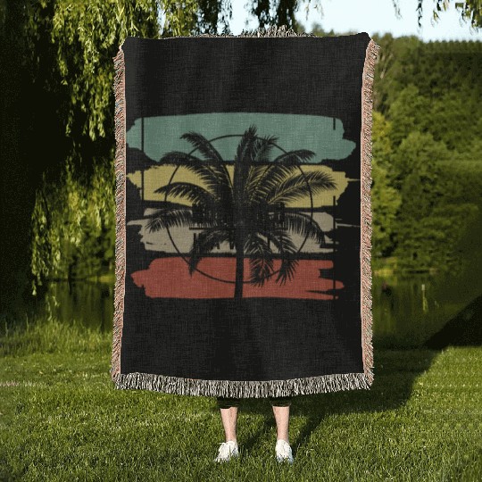 Honolulu Hawaii Palm Tree Retro Artistic Woven Blankets