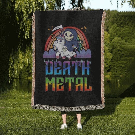 Death Metal & Unicorn Rainbow Woven Blankets
