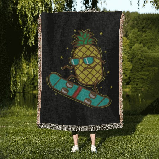 Pineapple rides Skateboard sweet Fruit Woven Blankets