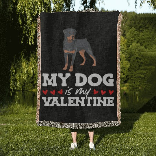 My Dog Is My Valentine Date Cute Doggy Woven Blankets
