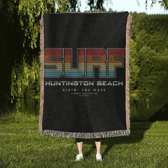 Surf in Huntington Beach nature Woven Blankets
