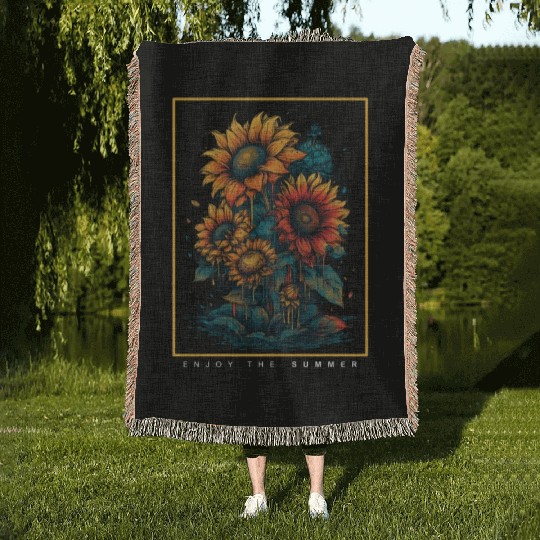 Psychedelic Sunflowers Garden Nature Lover Woven Blankets