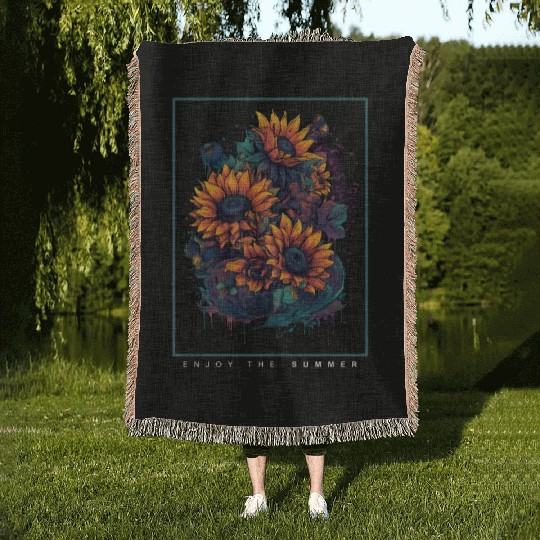 Psychedelic Sunflowers Garden Nature Lover Gift Woven Blankets