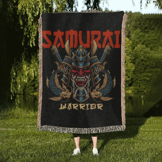 Samurai Warrior Japan Japanese Ninja Skull Katana Woven Blankets