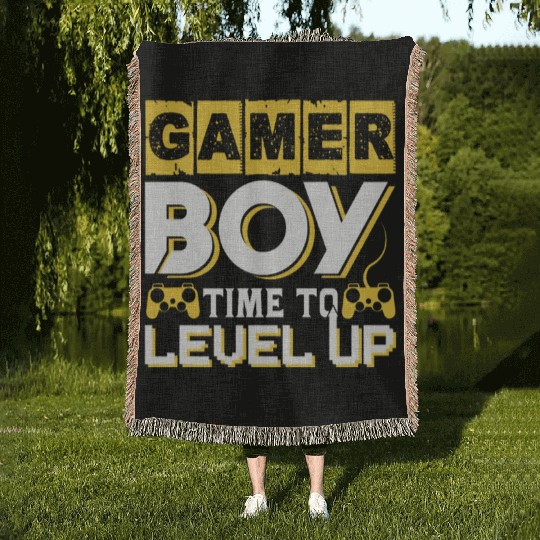 Gamer boy time to level up Woven Blankets