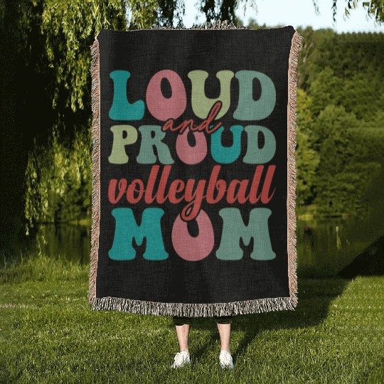 Loud and proud volleyball mom 01 Woven Blankets