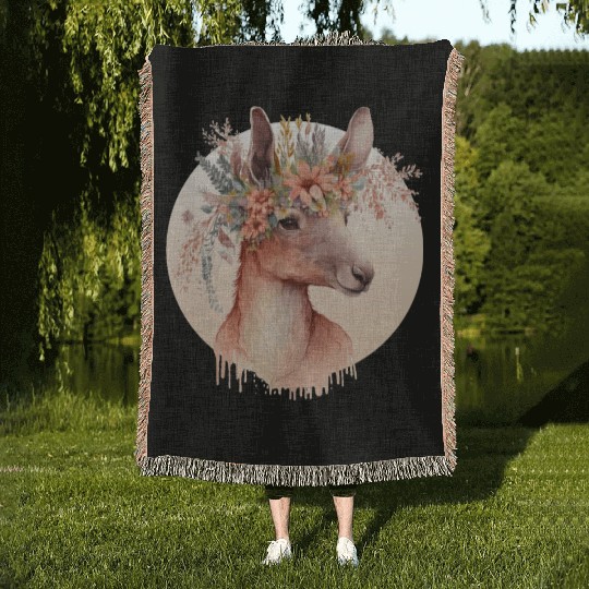 Cute Australian Kangaroo Flower Crown Animal Lover Woven Blankets