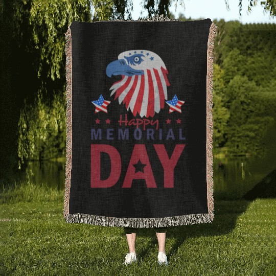 Happy Memorial Day Veterans Brave US Eagle Stars Woven Blankets
