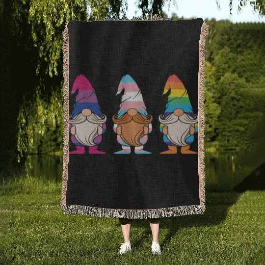 Cute Gnomes Elf LGBTQ Rainbow LGBT Pride Month Woven Blankets