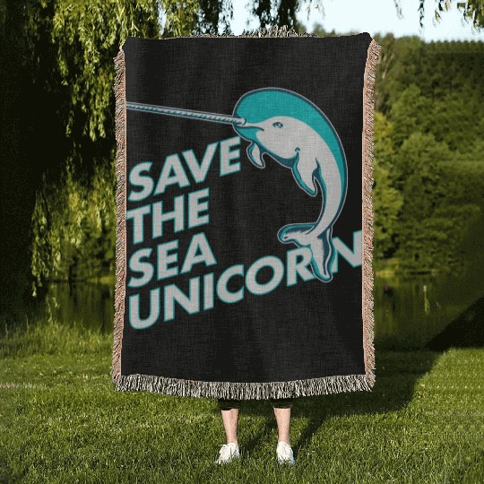 Funny Save the Sea Unicorn Narwhal Woven Blankets