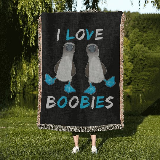 I Love Boobies Funny Booby Bird Woven Blankets
