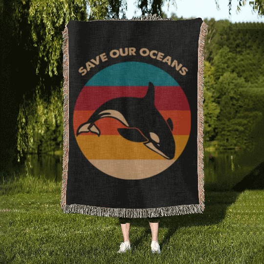 Save Our Oceans Wildlife Orca Whale Climate Change Woven Blankets