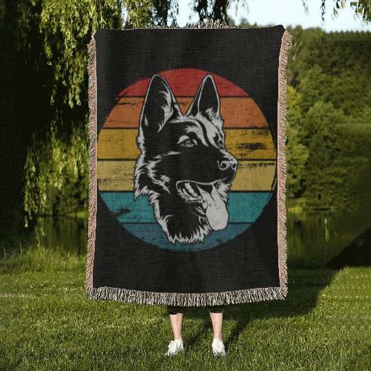 German Shepherd Lovers Vintage Mom Dad Dog Pet Woven Blankets