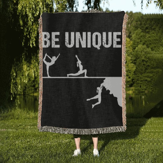 Be Unique Rock Climbing Girl Motivational Design Woven Blankets