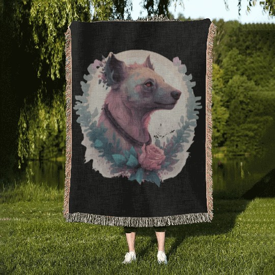Watercolor Hyena Flower Crown Africa Safari Animal Woven Blankets