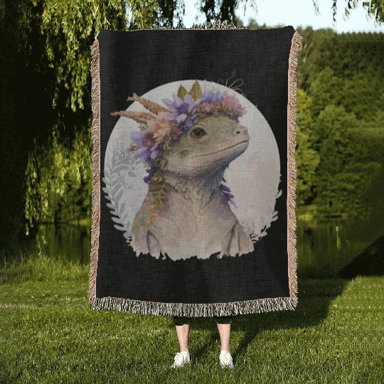 Watercolor Lizard Flower Crown Floral Reptile Love Woven Blankets
