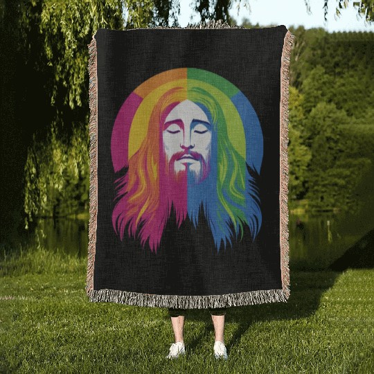 Rainbow Jesus: Embrace Love, Faith, and LGBTQ Woven Blankets
