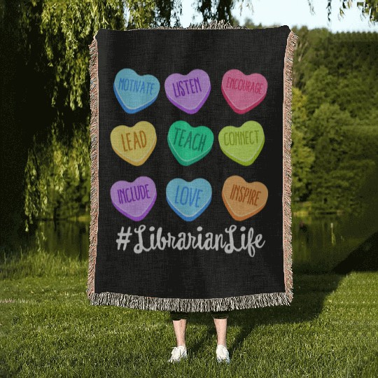 Librarian Life Teacher Valentines Day Pastel Candy Woven Blankets