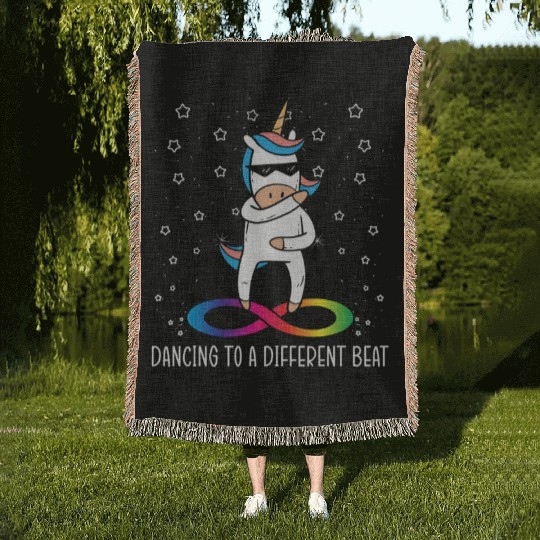 Dancing To A Different Beat Neurodiversity Unicorn Woven Blankets