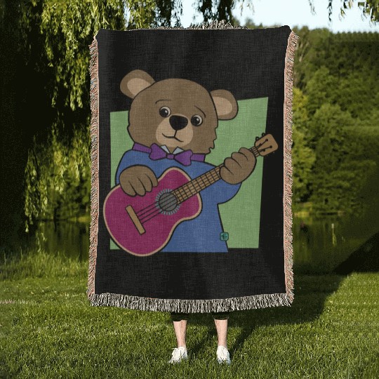 Bear Cub Guitar Music Woven Blankets