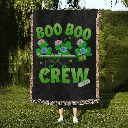 Boo Boo Crew Nurse St Patricks Day Shamrock Woven Blankets