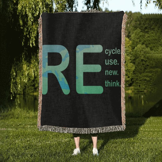 Earth Day, Recycle Reuse Renew Rethink Design Woven Blankets