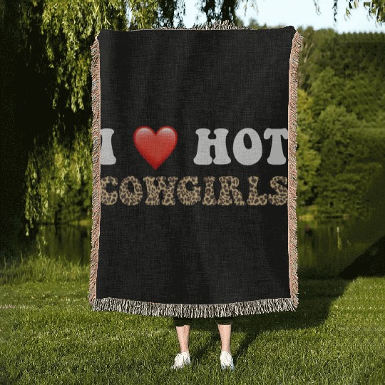 I Love Hot Cowgirls, Animal Print, Rodeo Design Woven Blankets